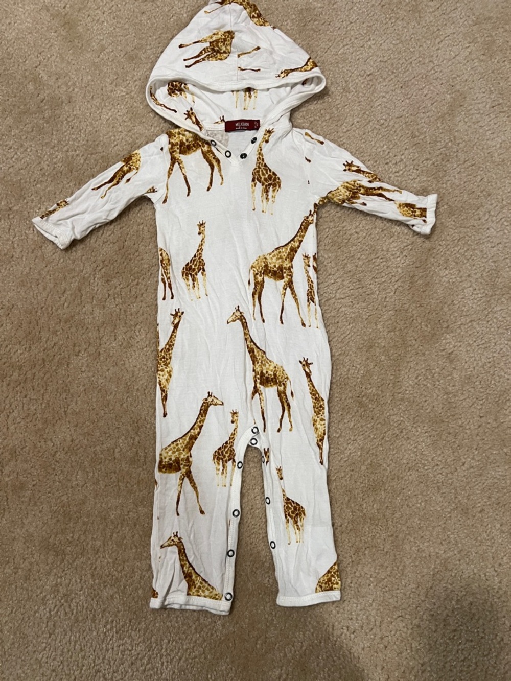 Milkbarn White Giraffe-Print Hooded Romper